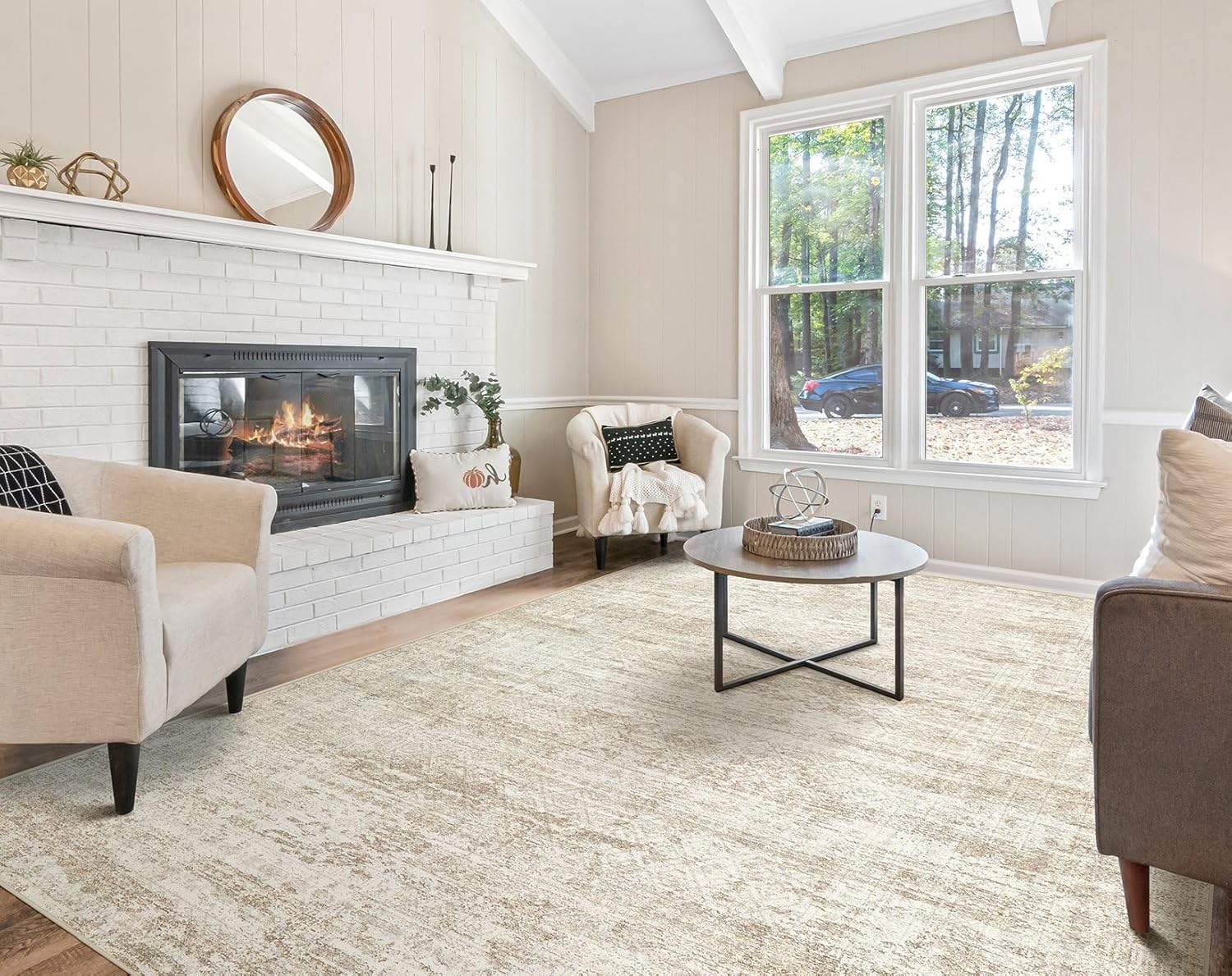 Large Area Rug Living Room Rugs - Washable Neutral Modern Abstract Soft Thin Rug Indoor Floor No Slip Rug Carpet for Bedroom Under Dining Table Home Office Decor - Beige/Brown